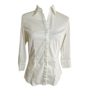 Camaieu White Cotton Fitted 3/4 Sleeve Button Shirt Size Medium
